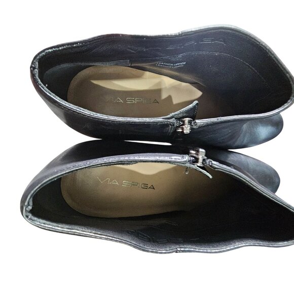 Black Leather Booties With Side Zipper & 4-Inch Heels By Via Spiga size 9 - Picture 8 of 10